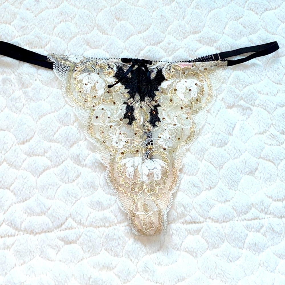 Rare Fashion Show Swarovski Seduction Thong Panty Black Small